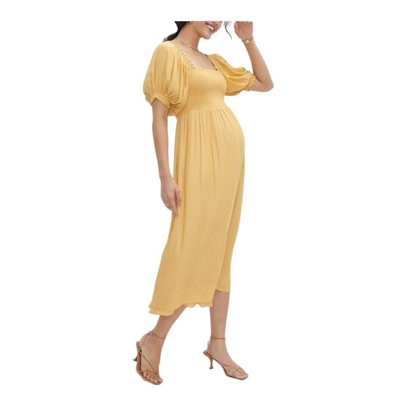 Hatch Elia Yellow Puff Sleeve Smocked Maternity Midi Dress Size L NWT - Picture 8 of 14